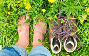 Grounding, barefoot in the grass